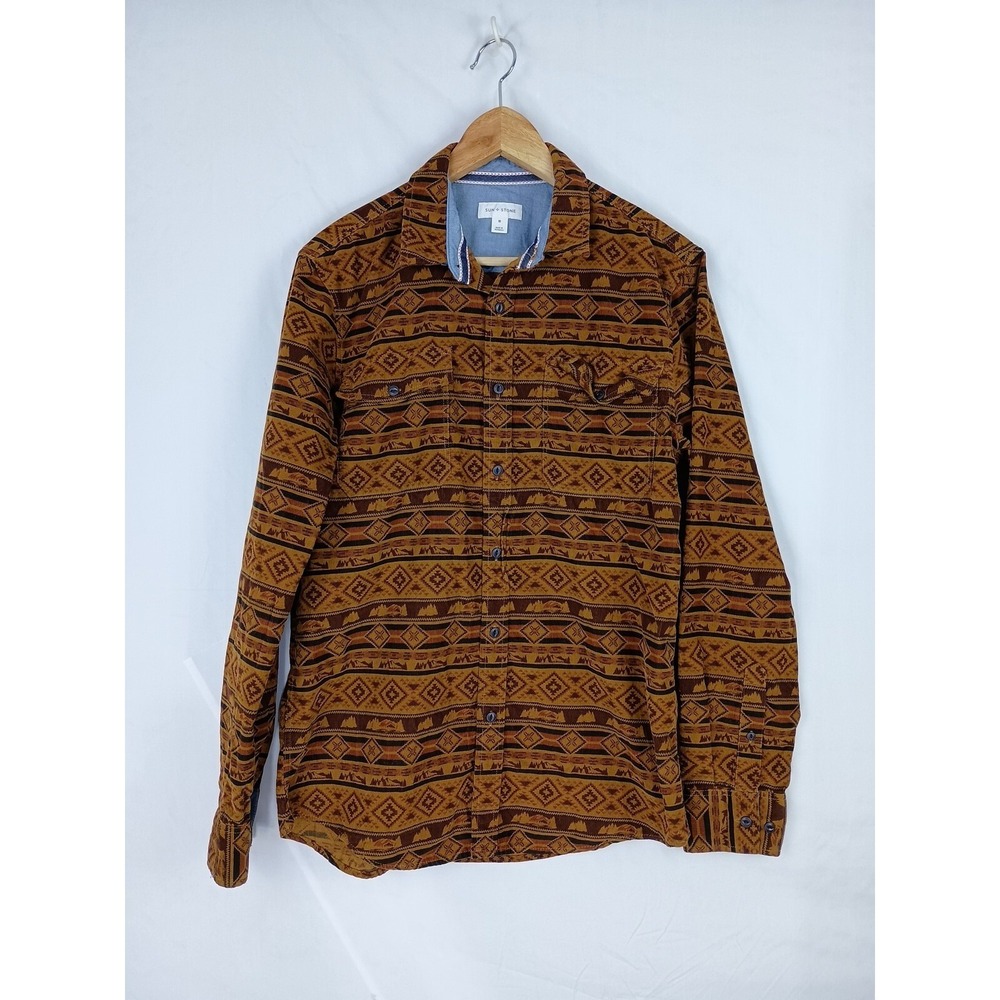 Geometric Aztec Long Sleeve Shirt Size Medium Corduroy AOP Pinwale